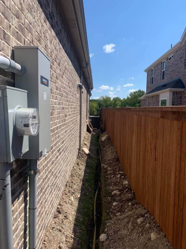 Home generator installation with a 100 foot hand-dug ditch.  We work hard, so that your home can be protected in the event of bad weather or electricity outages.